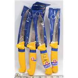 LOT OF 4 SWISS SWIBO BRAND KNIVES.