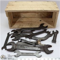 LOT OF 10 VINTAGE WRENCHES IN BOX.