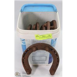 BUCKET OF VINTAGE HORSESHOES