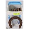 BUCKET OF VINTAGE HORSESHOES