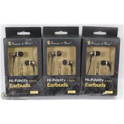 LOT OF 3 HIGH FIDELIDY EARBUD HEADPHONES