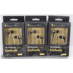 LOT OF 3 HIGH FIDELIDY EARBUD HEADPHONES