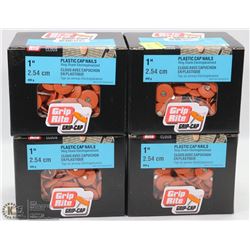 4 CASES OF 1" PLASTIC CAP NAILS