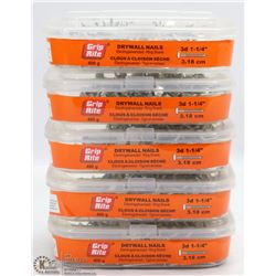 5 TUBS OF DRYWALL NAILS 3D 1-1/4"