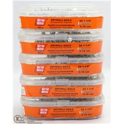 5 TUBS OF DRYWALL NAILS 3D 1-1/4"
