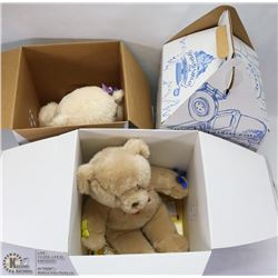 LOT OF 3 BUILD-A-BEARS WITH DOCUMENTS & BOXES.