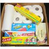 Image 1 : ESTATE BOX OF FACIAL TISSUE, PAPER TOWEL, BAGS,