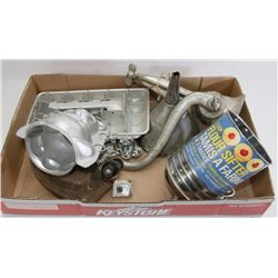 LOT OF VINTAGE GRINDER, FUNNEL, SIFTER, IRON &