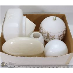 3) BOX WITH 5 GLASS LIGHT SHADES IN DIFFERENT