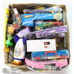 BOX WITH NEW TOYS INCL HOTWHEELS MONSTER JAM ,