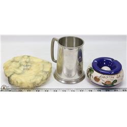 PEWTER TANKARD MARBLE ASHTRAY WITH COLLECTOR