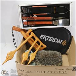 TURTLE BOOT SCRUBBER, BBQ UTENSILS SET, RACQUET