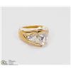 Image 1 : CZ STONE, GOLD PLATED RING SIZE 7