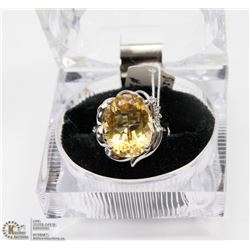 #7) STERLING .925 SILVER YELLOW STONE RING SIZE 7