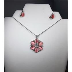 16 - PINK CAT'S EYE & CRYSTAL  PENDANT