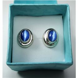 7 - STAMPED  925 BLUE CAT'S EYE STUD