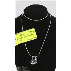 LADIES 3D HEART PENDANT AND NECKLACE SET