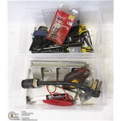 PAIR OF PLASTIC BINS WITH VARIOUS TOOLS INCLUDING