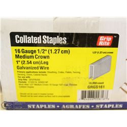 CASE OF GRIP RITE 16 GAUGE 1" LEG, STAPLES