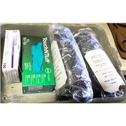 TRAY OF NYLON-LINED WORKGLOVES AND DISPOSABLES