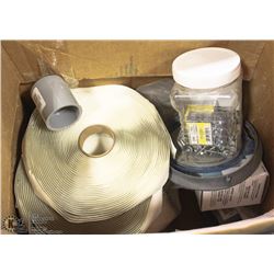 LOT OF PVC CEMENT/COUPLERS, PUTTY TAPE, ROOFING