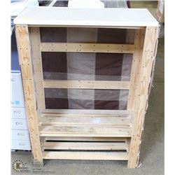 WOOD SHELVING UNIT WITH CLOTH WALLS