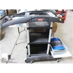 RUBBERMAID JANITORIAL CART WITH CONTENTS
