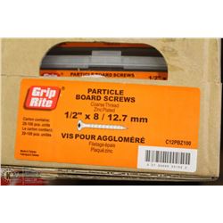 CASE OF GRIP RITE PARTICLE BOARD SCREWS 1/2" X 8