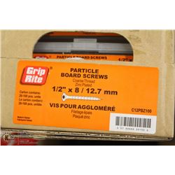 CASE OF GRIP RITE PARTICLE BOARD SCREWS 1/2" X 8