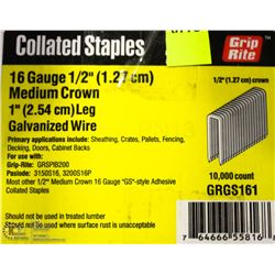 CASE OF GRIP RITE 16 GAUGE COLLATED STAPLES