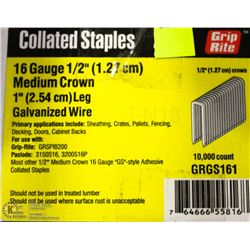 CASE OF GRIP RITE 16 GAUGE COLLATED STAPLES
