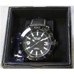Q-MAX BLACK FACE W/ BLACK LEATHER STRAP MENS WATCH