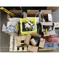PALLET OF ASSORTED TOOLS INCL HAND TOOLS, HAMMERS