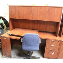 CORNER OFFICE DESK WITH HUTCH AND CHAIR