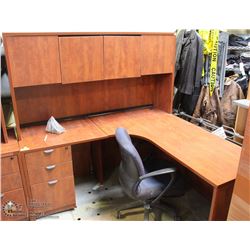 CORNER OFFICE DESK WITH HUTCH AND CHAIR