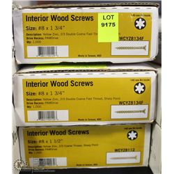 3 CASES OF #8 X 1-3/4" INTERIOR WOOD SCREWS