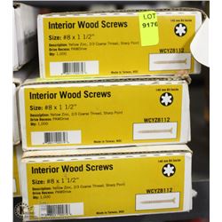 3 CASES OF #8 X 1-1/2" INTERIOR WOOD SCREWS
