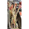 Image 1 : LARGE LOT OF ASSORTED SHOVELS, RAKES, PICKAXES AND