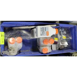 PARTS BIN WITH 2 STROKE ENGINE OIL, PLANER BLADES