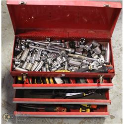 RED STEEL 3-DRAWER TOOLBOX FULL OF