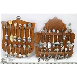 LOT OF 2 FILLED COLLECTOR SPOON DISPLAY RACKS.