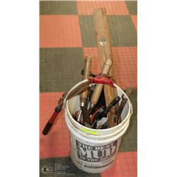 5 GAL PAIL FILLED WITH ASSORTED HAND TOOLS.