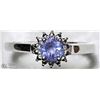 Image 1 : 10) STERLING SILVER TANZANITE HALO RING