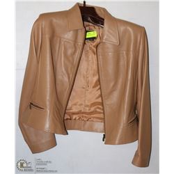 BEIGE LEATHER JACKET WOMENS SIZE 16.