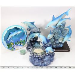 LARGE BOX OF DOLPHINS- 2 CANDLE HOLDERS AND 2