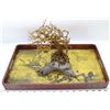 Image 1 : ASIAN WOODEN TRAY WITH COPPER WIRE BANSAI TREE
