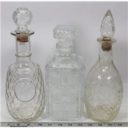 3 VINTAGE GLASS DECANTERS
