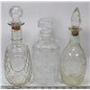 Image 1 : 3 VINTAGE GLASS DECANTERS