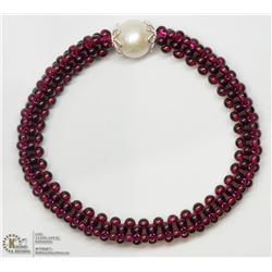 11) ST. SILVER FRESHWATER PEARL & GARNET BRACELET
