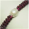 Image 2 : 11) ST. SILVER FRESHWATER PEARL & GARNET BRACELET
